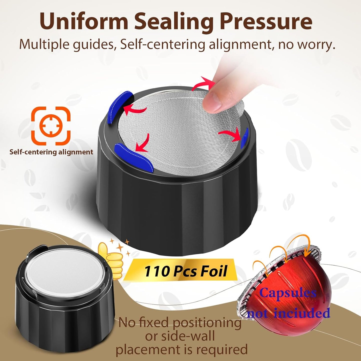 Nespresso Reusable Pods - Refillable Kit with 110 Aluminum Foil Lids & Accessories for Vertuo