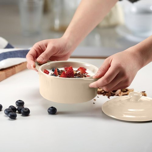 Kook Ceramic Mini Cocotte Set - Small Casserole Dishes with Lids | Oven & Microwave Safe, 12 oz, Ivory, Set of 4