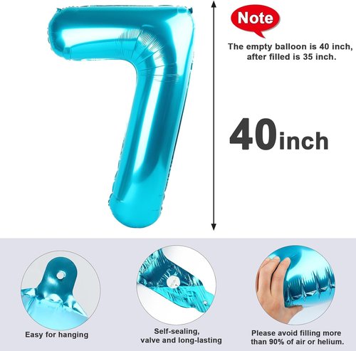 Light Blue Number 7 Balloon by [Brand Name] - 40 Inch Birthday Decoration for Ages 7, 17, 27, 70