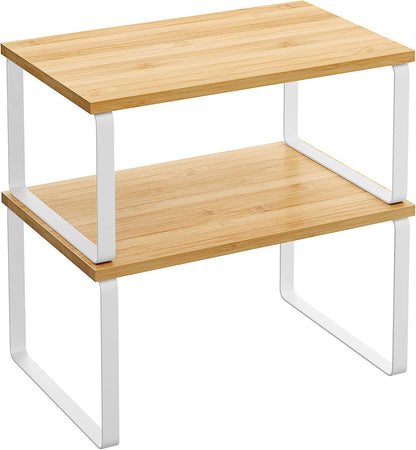 SONGMICS Kitchen Organizer Shelves - Set of 2 Stackable Spice Racks in Cloud White & Natural Beige