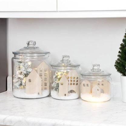 AuldHome Design Wood House Silhouettes - Set of 7 Holiday Decor Cutouts for Christmas