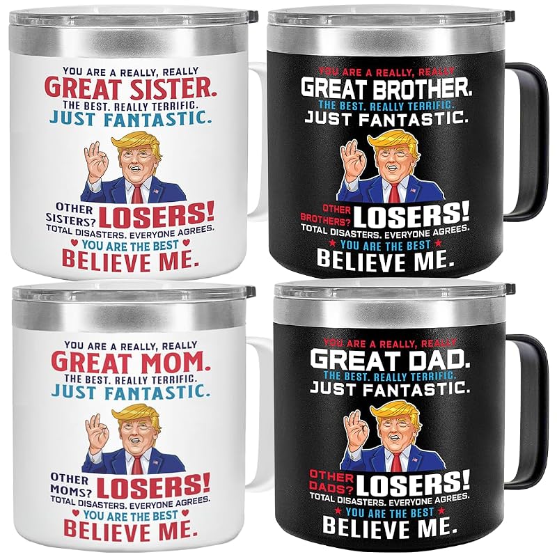 14 Oz Funny Family Mug Tumbler Gift Set – Cup for Mom Dad Sis Brother