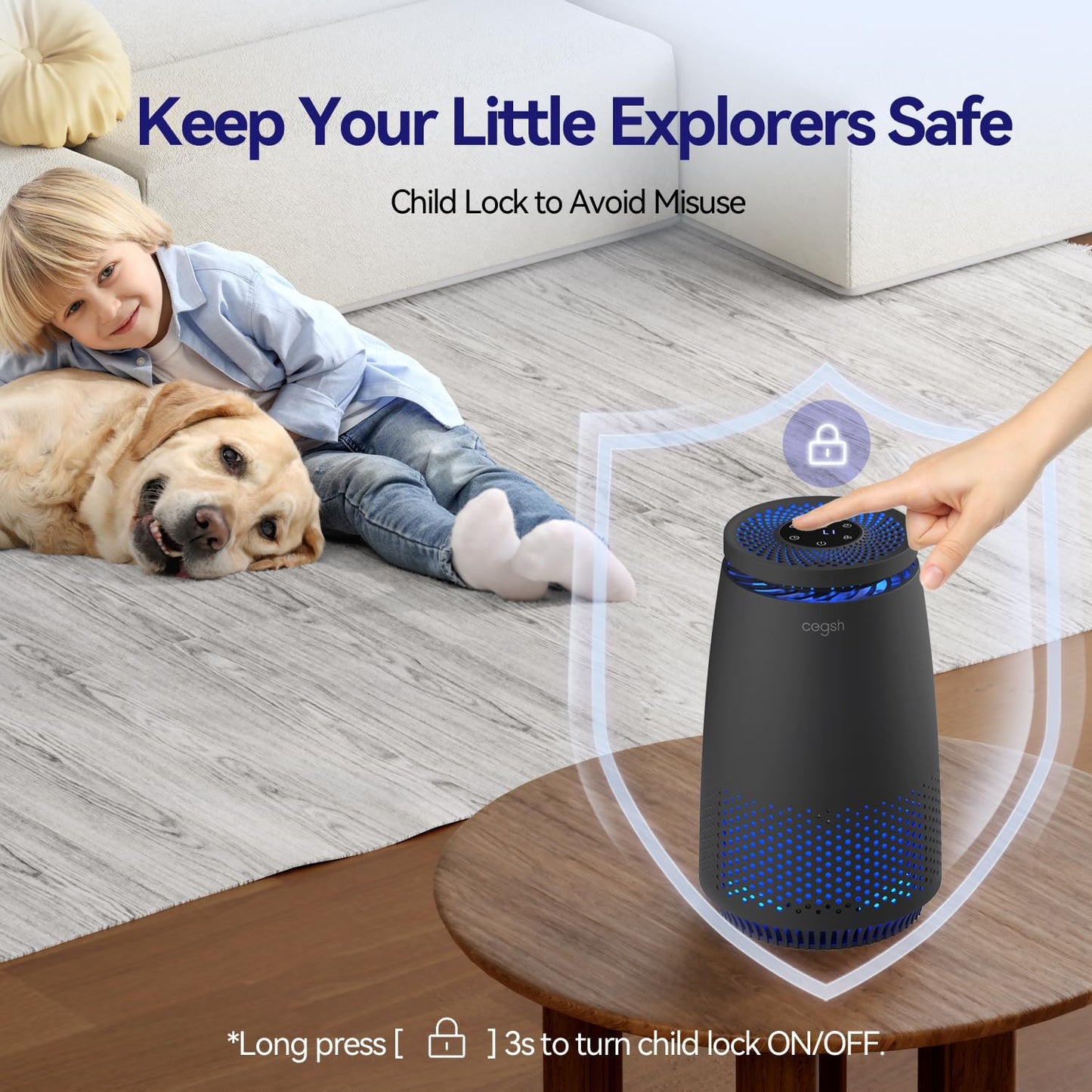 Skiennix Air Purifier - 3-in-1 HEPA Filter for Pets, Dust, and Smoke | Quiet Operation, 12H Timer, Black