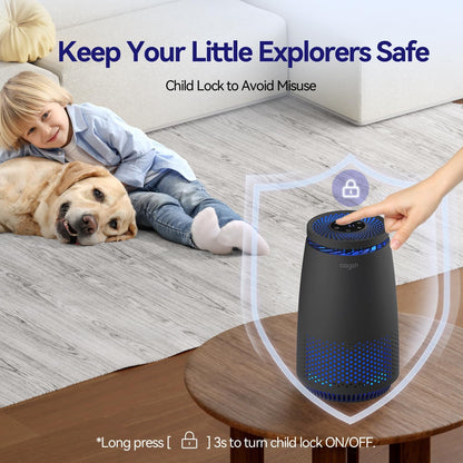 Skiennix Air Purifier - 3-in-1 HEPA Filter for Pets, Dust, and Smoke | Quiet Operation, 12H Timer, Black