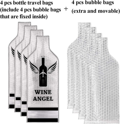 [UPGRADED PROTECTION] 4 Set (8 pcs) Reusable Wine Bags for Travel, Wine Travel Protector, Bottle Travel Sleeve Case For Airplane, Car, Cruise, TRIPLE Protection Luggage Leak-Proof Safety Impact Resist