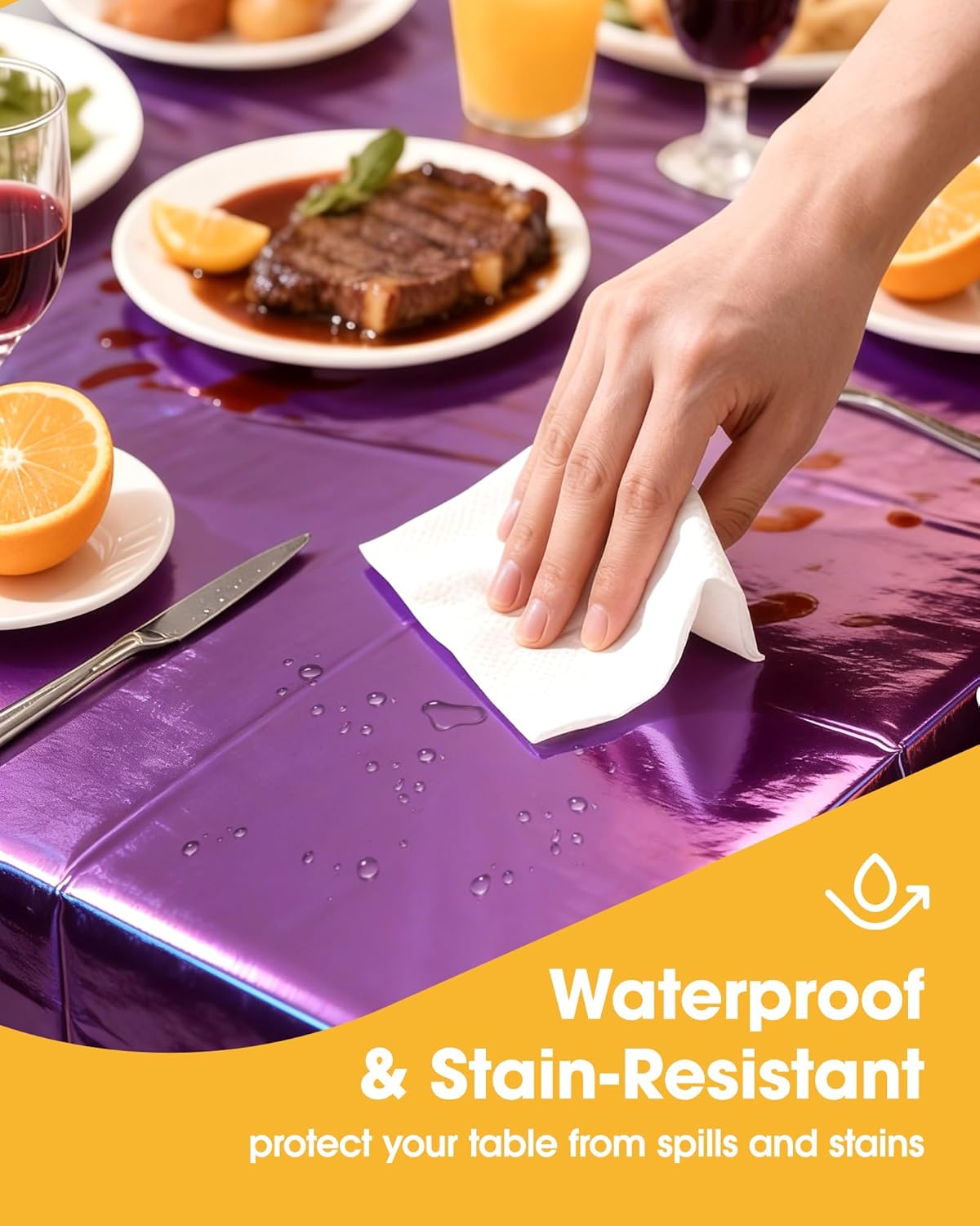 Niuara Iridescent Purple Table Cloth - 4 Pack Disposable 54" × 108" Rectangle Covers for Parties & Events