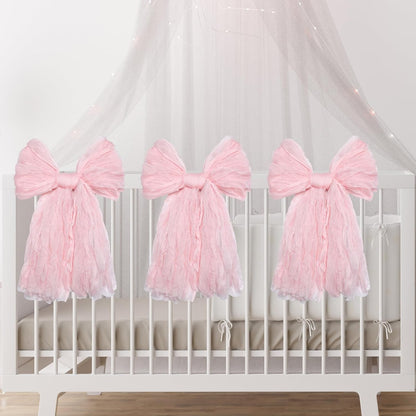 XunYee Large Pink Bows - 10 x 18 Inches Giant Crib Decor for Nursery, Parties & Showers
