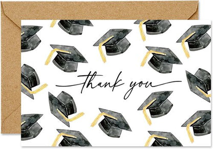 FYSUIMU Graduation Cap Thank You Cards - 24 Pcs Congrats Grad Note Cards with Envelopes | 4 x 6 Inch