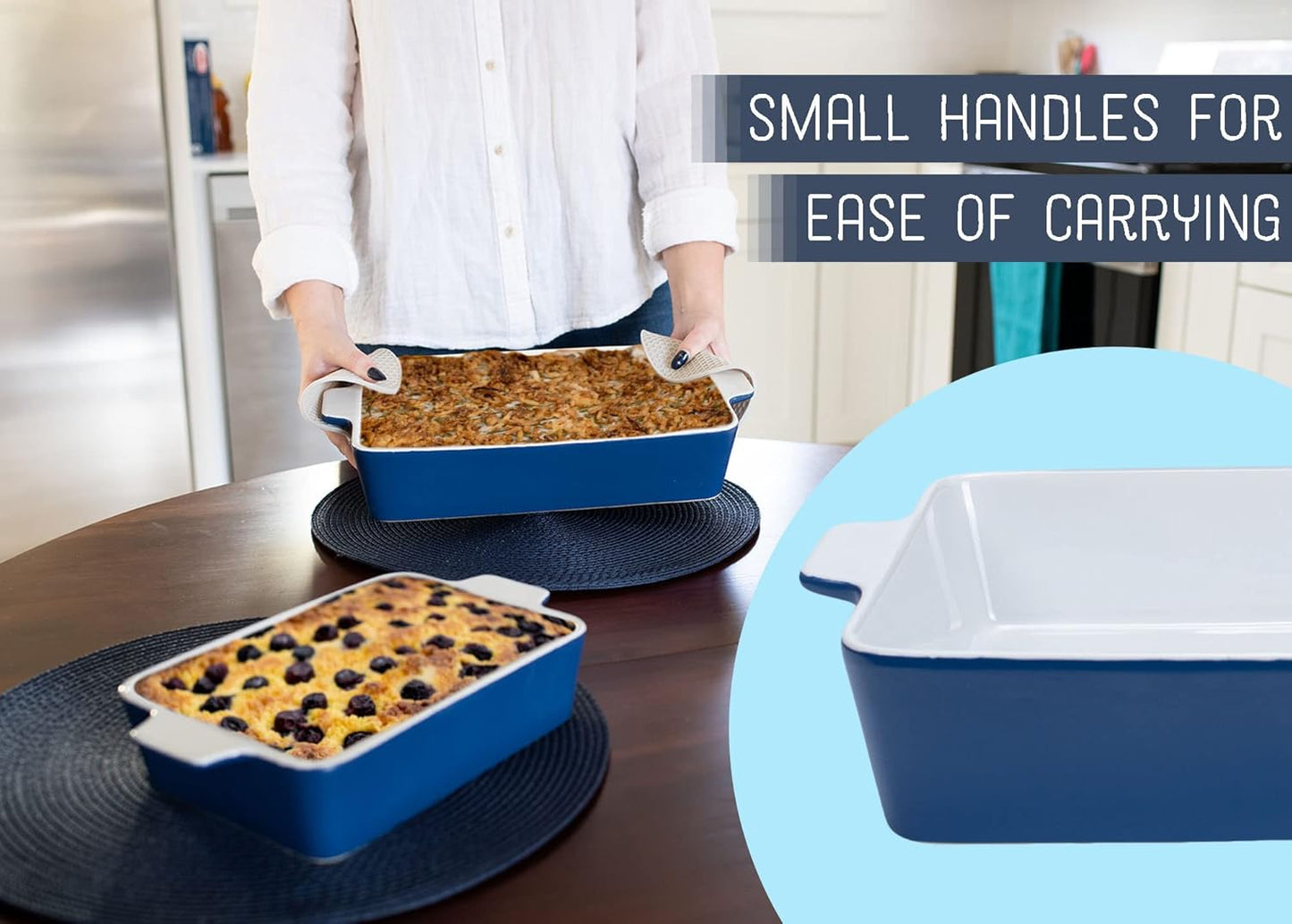 Nat & Jules Ceramic Stoneware Baking Dishes Set of 3 - Nested Blue 12 x 8 Inches
