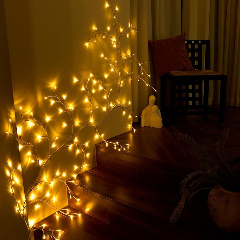 2Pcs Enchanted Willow Vine Lights - 144 LEDs, 18-Branch Wall Decor, White - Variation: White-2pcs