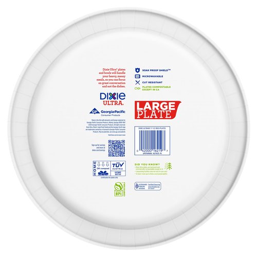 Dixie Ultra, Large Paper Plates, 11 Inch, 25 Count, 3X Stronger*, Heavy Duty, Microwave-Safe, Soak-Proof, Cut Resistant, Great for Heavy, Messy Meals