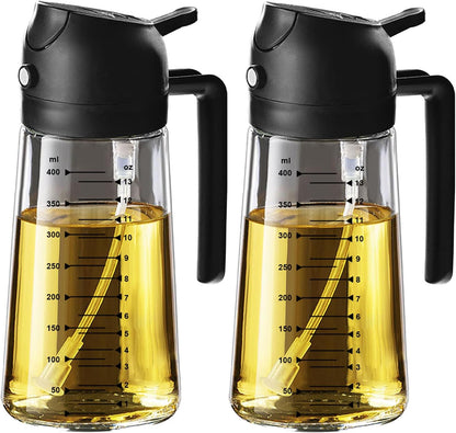 TrendPlain 16oz Glass Olive Oil Sprayer - 2-in-1 Dispenser Bottle for Cooking & BBQ - Black