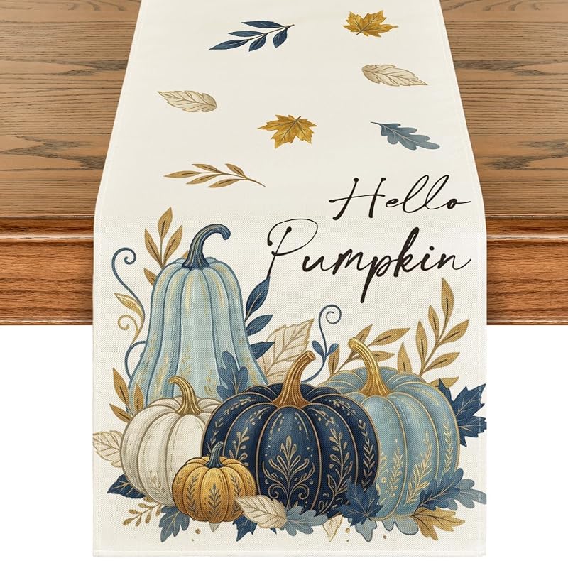 Artoid Mode 13 x 72 Inch Table Runner - Beige/Blue, 210 GSM Polyester