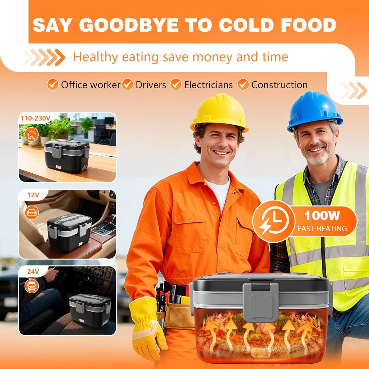 Skiennix Electric Lunch Box - 2.8L Double Layer Food Heater for Home, Office & Travel - Black