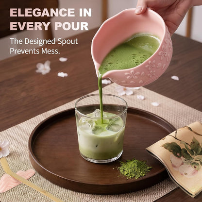 SIMPLETaste Matcha Whisk Set - 7-Piece Ceramic Kit with Bowl, Whisk, Bamboo Scoop & More | Pink