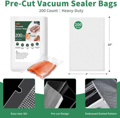 Aotto Vacuum Sealer Bags - 200 Count Quart | 8" x 12" Heavy Duty BPA-Free Food Storage Bags