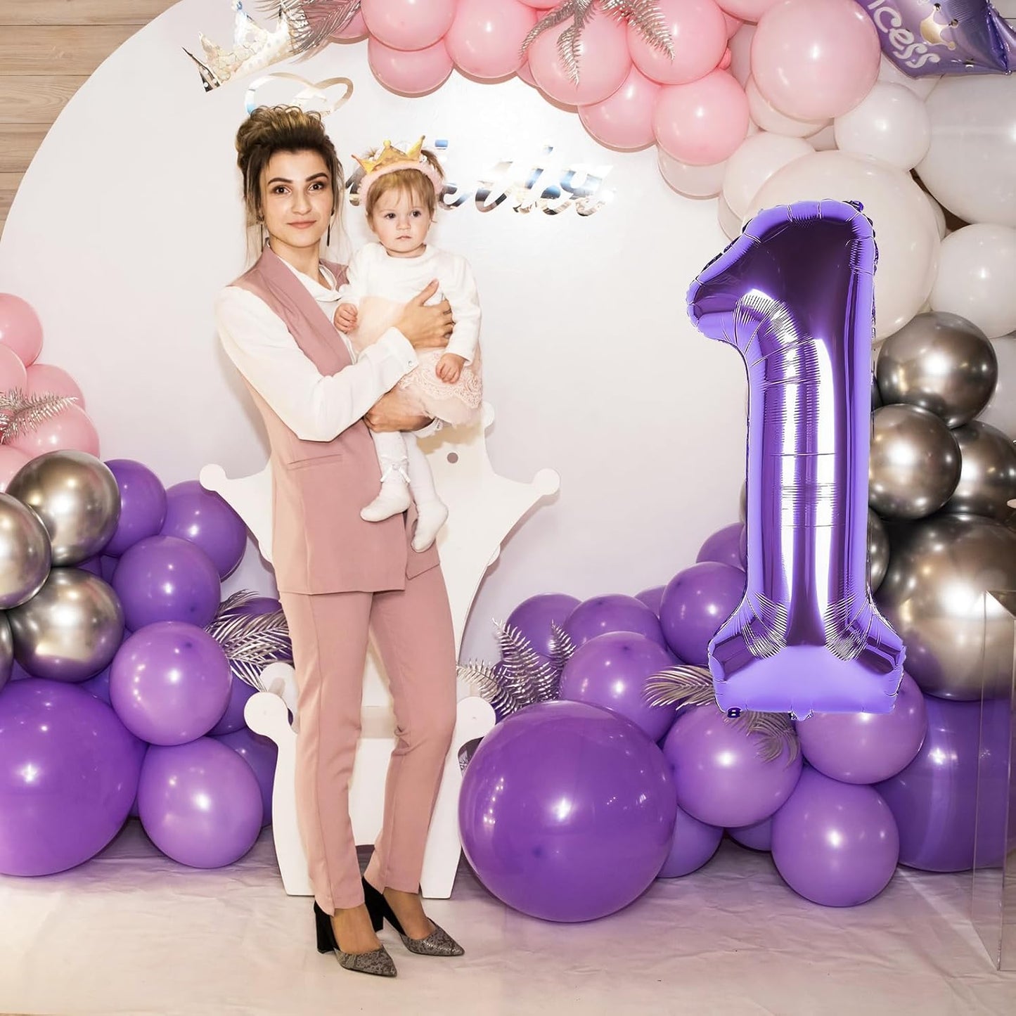 Skiennix 40-Inch Purple Number 1 Balloon - Big Foil Mylar Decoration for 1st Birthday Parties & Events