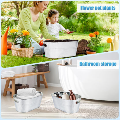 OBTANIM 2 Pack 4 Gallon Galvanized Ice Buckets Metal Champagne Drink Cooler Storage Ice Tub with Carry Handles for Beer Cocktails Wine Beverage Home Parties Bar Cooling Supplies