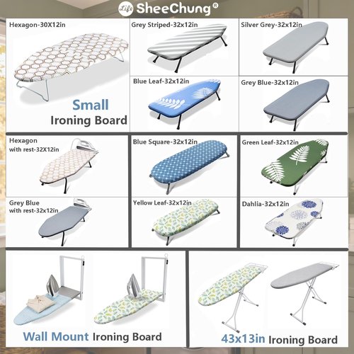 SheeChung Small Tabletop Ironing Board 30" Lx12”W Heavy Duty Ironing Board with Mesh Metal Base 100% Cotton Cover,Hook for Hanging,Portable Folding Mini Iron Board for Sewing Craft Room Dorm,Brown