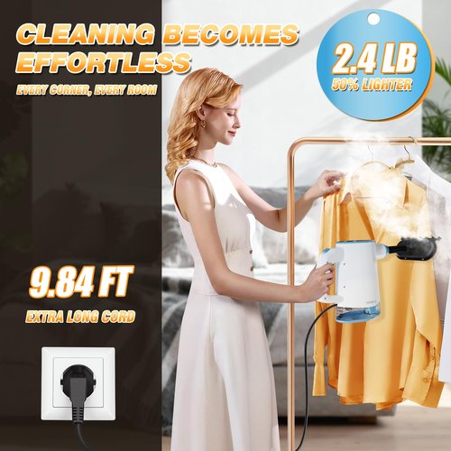 VGOBLO Handheld Steam Cleaner for Home, Pressurized 15s Instant Heat Steam Cleaner, 500ml Removable Water Tank & Self-Clean, Portable Multi-Surface Steamer for Cleaning, Kitchen, Bathroom, Car, Floor