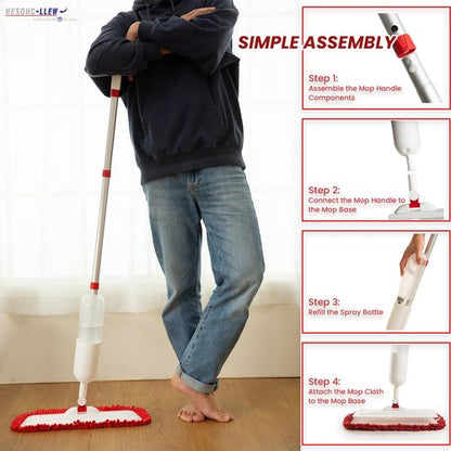 Spray Mop for Floor Cleaning with 2 Microfiber Pads Featuring Tassel Edges, Lightweight Aluminum Handle, and Even Spray Nozzle for Efficient Cleaning