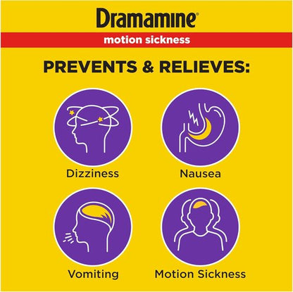 Dramamine Motion Sickness Relief - Less Drowsy Formula for Travel Nausea, 16 Count