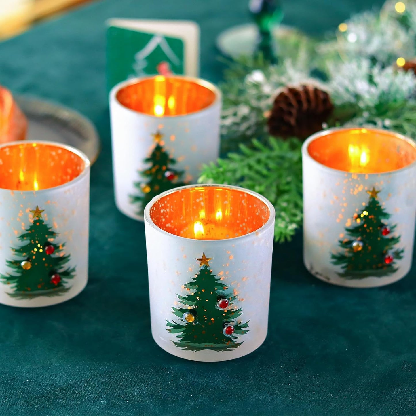 WDHODEC Christmas Candle Holders - Elegant Glass Votive Set for Table Centerpieces | Silver Finish