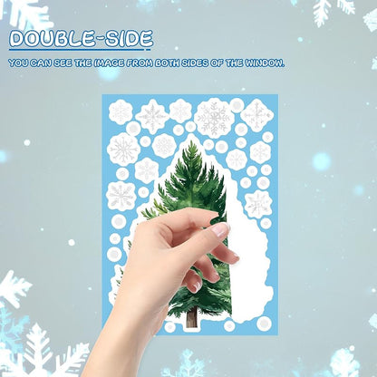 Christmas Window Clings Set – 294 PVC Snowflake & Tree Decorations (8 Sheets)