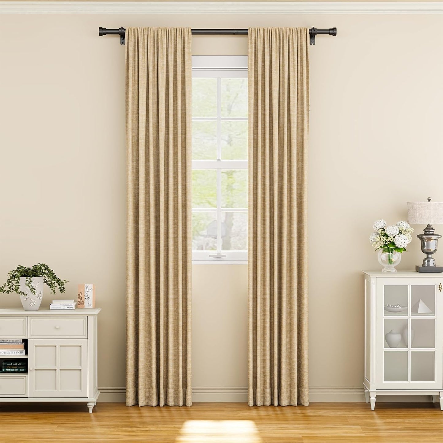 YaFex Curtain Rods - Heavy Duty 1 Inch Adjustable Window Treatment Rods | 32-58 Inch, Black, Modern Design