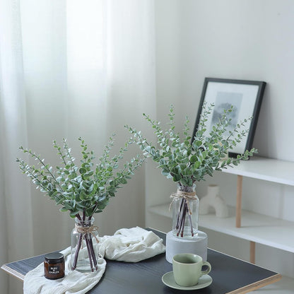 VIERENA Eucalyptus Stems - 17.5" Artificial Plant in Glass Vase with Faux Water | Sage Green Centerpiece Decor