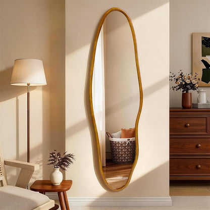 Irregular Full Length Mirror 63x18 in with Solid Wood Frame - Asymmetrical Wall Mirror