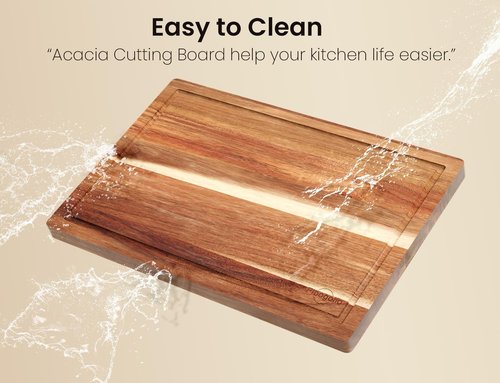 Acacia Wood Cutting Boards Set of 3 - Premium Wooden Chopping Boards with Juice Groove & Holder