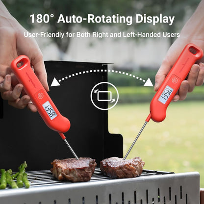 Professional Meat Thermometer - NIST Certified Accuracy ±0.5℉ | Instant Read, Waterproof, Auto-Rotate Display, Red
