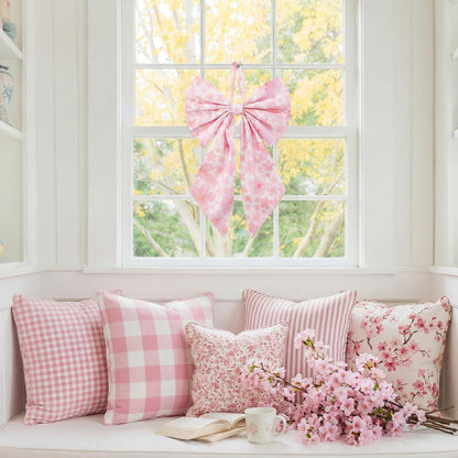 Suncalla Spring Cherry Blossoms Wreath - 2 Pcs Large Pink Tree Topper | Rustic Burlap Decor 19.6'' x 11.8''