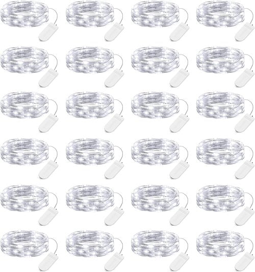 Brightown 24 Pack LED Fairy Lights - Waterproof 7 ft String Lights for Crafts & Weddings | White Silver Wire