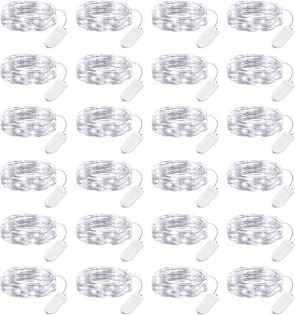 Brightown 24 Pack LED Fairy Lights - Waterproof 7 ft String Lights for Crafts & Weddings | White Silver Wire