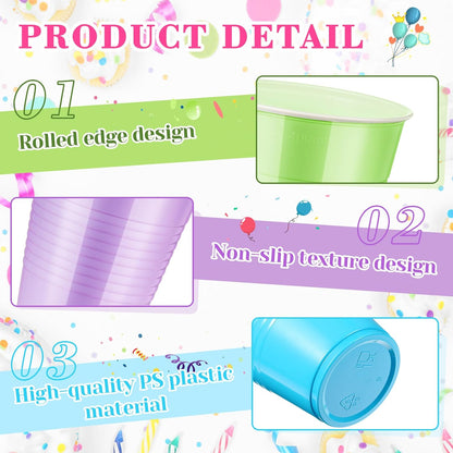 Skiennix 16oz Plastic Cups - 150 Pcs Disposable Colorful Cups for Parties & Celebrations