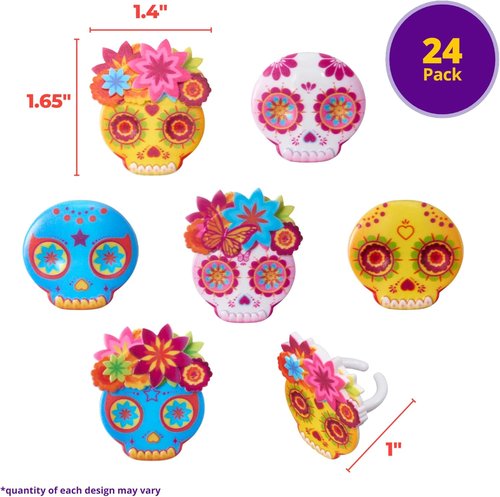 DecoPac Calavera Mask Cupcake Toppers - 24 Día de los Muertos Skull Mask Rings for Celebrations