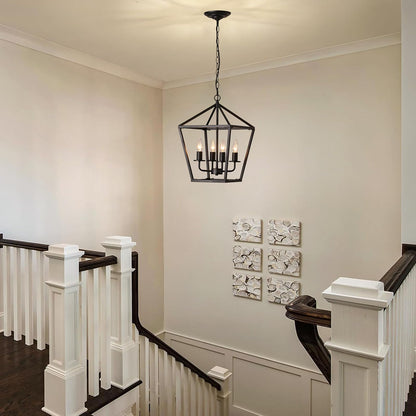 Mlmgmh168 4-Light Black Farmhouse Chandelier Iron Lantern Pendant Light Rustic Cage Hanging Light Fixtures Industrial Foyer Lights for Kitchen Island Dining Room Hallway Foyer Entryway