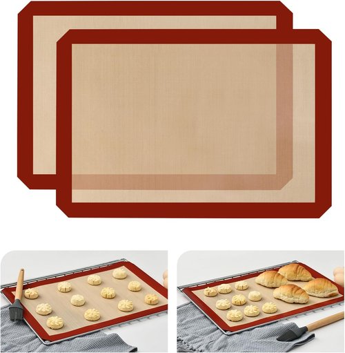 KitchenRaku Silicone Baking Mats - 2-Pack Reusable Nonstick Sheets, 16.5"x11.6", BPA Free for Cookies & Pastry