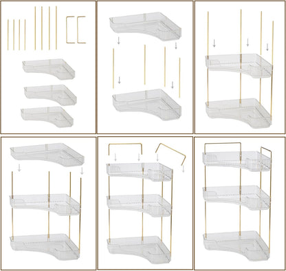 Shuang Qing 3-Tier Corner Bathroom Organizer - Space-Saving Makeup & Skincare Storage Shelf | White