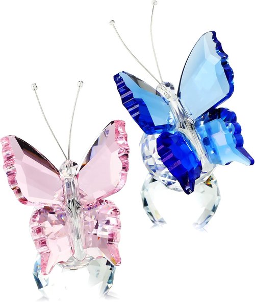 H&D Hyaline & Dora Crystal Butterfly Figurine Set - Elegant Glass Table Decor & Paperweight | 2 Pieces