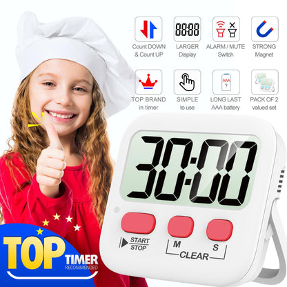 Antonki Timer, Timer for Kids, Kitchen Timers, Digital Timer for Cooking, Egg Timer, Classroom Timer for Teacher, Magnetic Countdown Timer for Exercise, Study, Oven - Battery Included - Pack of 2