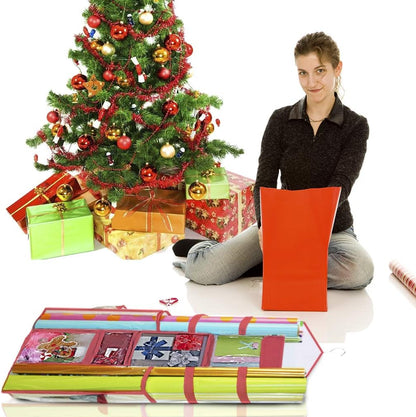 ProPik Wrapping Paper Storage Organizer - Double-Sided Design with Multiple Pockets | 40" x 17" Clear PVC Bag (Red)