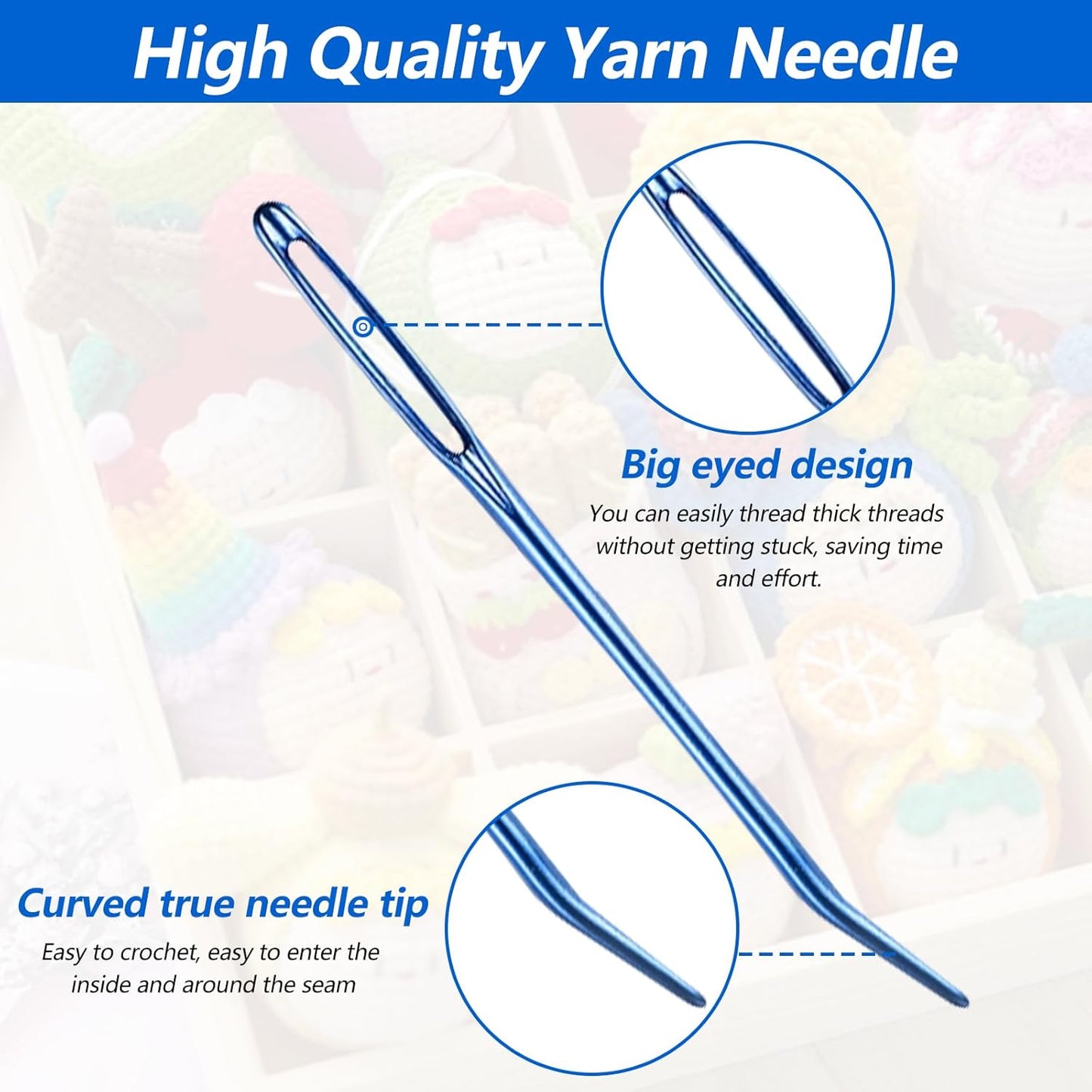 Yasdyri Yarn Needles Aluminum Tapestry Needle with Storage Box for Crochet Large Eye Weaving Needle 12 PCS