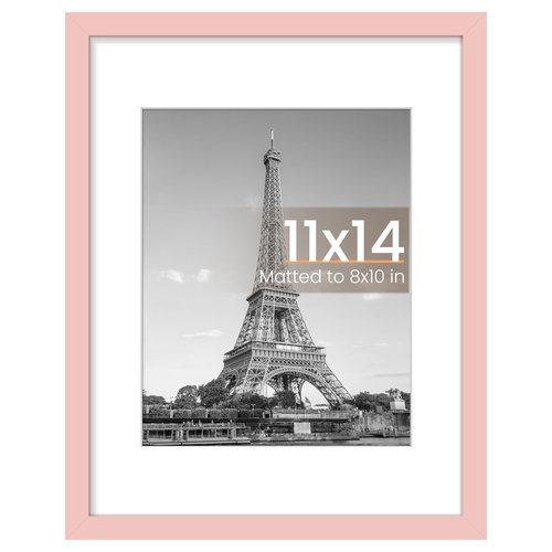 upsimples 11x14 Picture Frame, Display Pictures 8x10 with Mat or 11 x 14 Without, Wall Hanging Photo Frames, Pink, 1 Pack