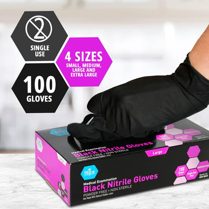 Med Pride Heavy Duty Black Nitrile Gloves - Non-Allergenic, Ultra-Strong 4 Mil Thick | 1000-Count (Small)