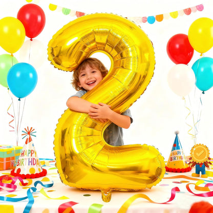 Smlpuame Gold Number 2 Balloon - 40 Inch Helium Foil for Birthday & Wedding Celebrations