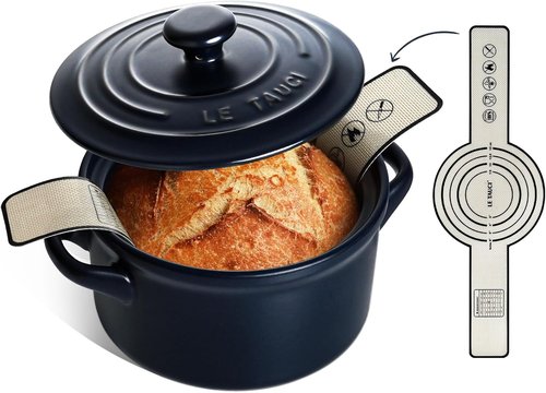 LE TAUCI 3 Qt Ceramic Dutch Oven - Lightweight, Non-Toxic Bread Baking with Silicone Sling | Oven, Microwave & Dishwasher Safe, Midnight Blue