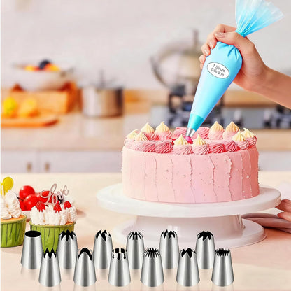 Skiennix Large Piping Tips Set - 14-Piece Reusable Stainless Steel Icing Nozzles for Cake Decorating